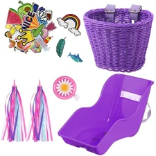 Doll Bike Seat with 30 Pcs Stickers Decals Bike Basket for Kids Bike Handleba...