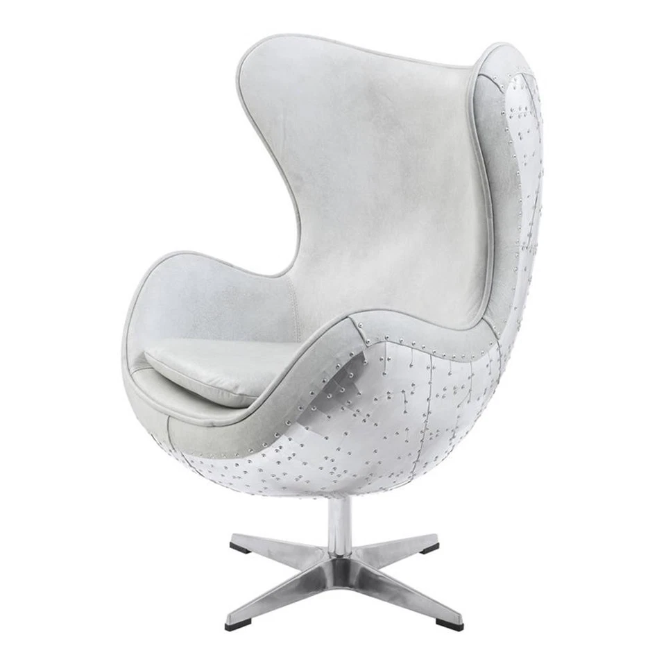 Silla giratoria tapizada de cuero de transición ACME Brancaster en blanco Foto 4 de 4