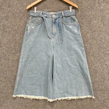 Zimmermann Womens Denim Skirt Size 2 AU 12 Blue Frayed Hem Mid Rise Midi 33301