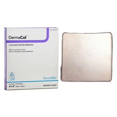 DermaCol Collagen Dressing, Square, White, 4 x 4 Inches, Sterile, 10 Ct, 00303E