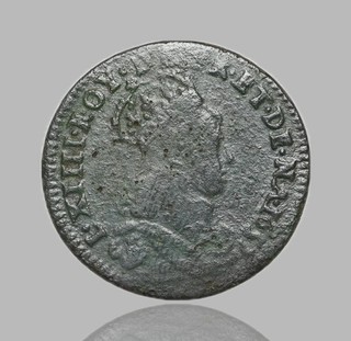 FRANCE. Louis XIV "The Sun King" 1643 1715. Copper Liard 1657 B Rouen