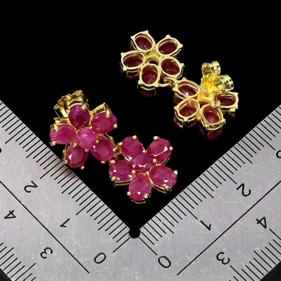 925 Orecchini Argento Sterling Ovale Rubino 5x4mm Gemma Pietra Naturale Gioielli - Immagine 3 di 4