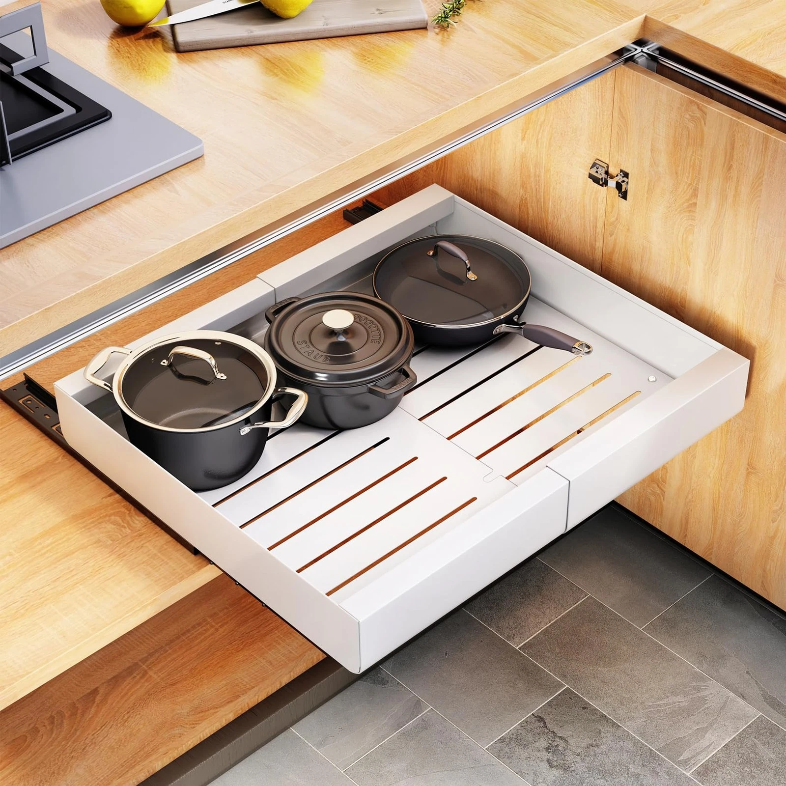 Pull Out Cabinet Organizer Extendable Slide Out Drawer Storage Shelves Kitchen