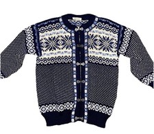 Dale of Norway Fair Isle Snowflake Cardigan Wool Sweater Metal Clasp Size Medium
