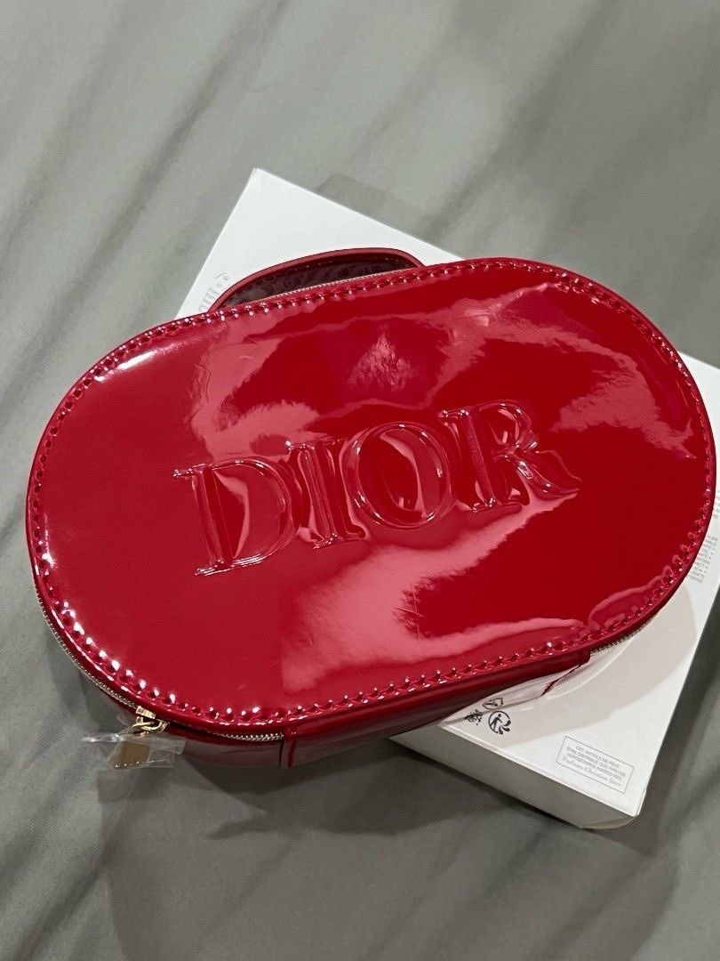 Dior Red Glossy Oval Cosmetic Clutch Bag Logo Pouch 2025 VIP