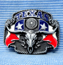 Texas Longhorn Skull Flags Belt Buckle State Seal Western Cowboy Cowgirl .CPA960
