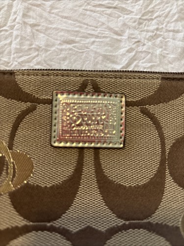 Coach Signature Poppy Beige Gold Wristlet Pouch Wallet Small - Picture 4 of 10