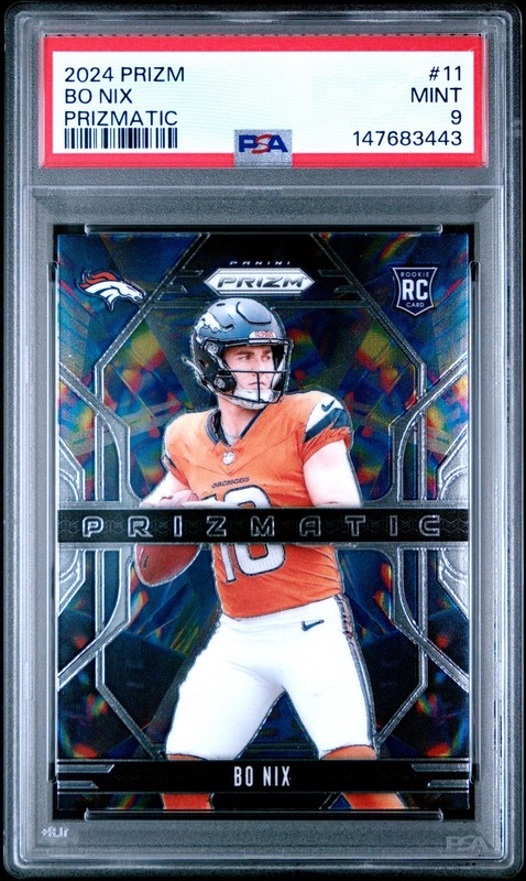 147683443 Bo Nix 2024 Panini Prizm #11 Prizmatic Rookie RC PSA 9