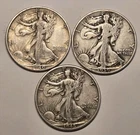 Lot of 3 - Walking Liberty Half Dollars - 90% Silver US - 1939, 1940, 1945