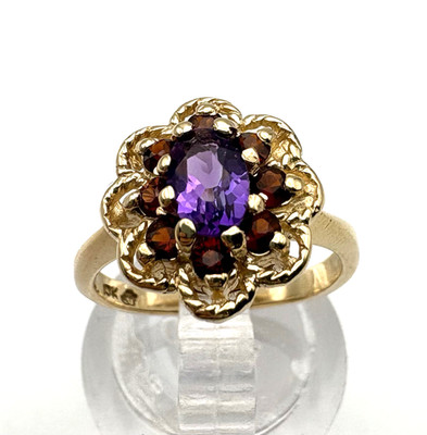 10k yellow gold amethyst/ garnet ring sz4.75 2.7 grams $1000 #1345 24 hr. ship