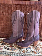 Vintage Frye Purple Leather Cowboy Boots Size 6B – Made in USA Flame Stitch