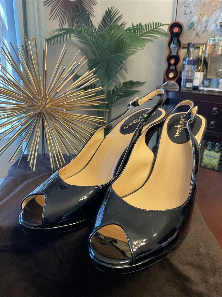 Cole Haan Air Carma слинга назад черный лакированная кожа заглянуть носок насос размер 9 AA - Изображение 3 из 4