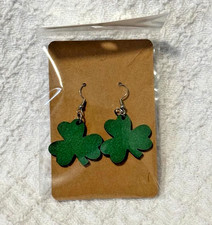 green light weight wooden 4 leaf clover shamrock earrings for st patricks day