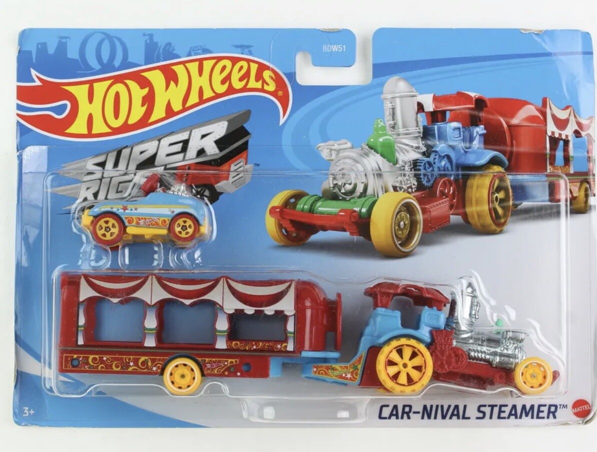 Hot Wheels Super Rigs Car-Nival Steamer Circus Train Track