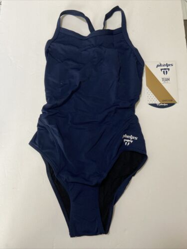 Comp Mid back solid Navy Blue Phelps Bathing suit Size 28 Swimsuit - Picture 1 of 4