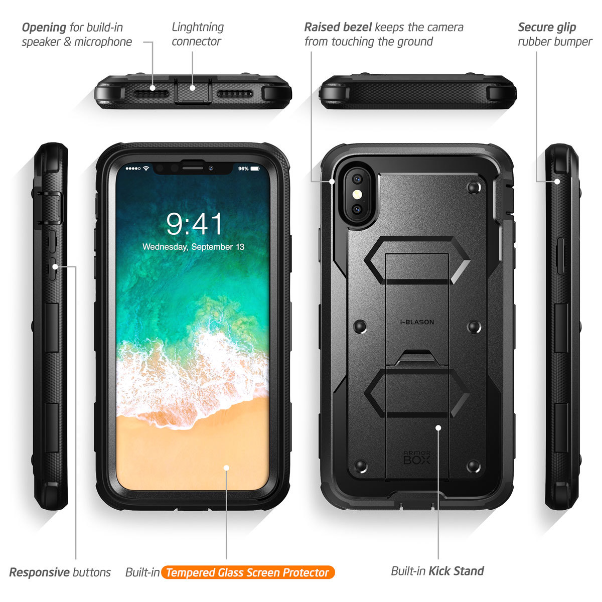 I-Blason Armorbox Full-Body Case For IPhone Xs Max, Xr, Xs, X, 7, 8 Plus – With Screen Protector