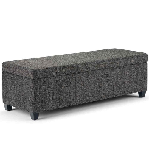 Avalon 48 in. Wide Rectangle Storage Ottoman Bench in Dark Grey Tweed Look Fabri