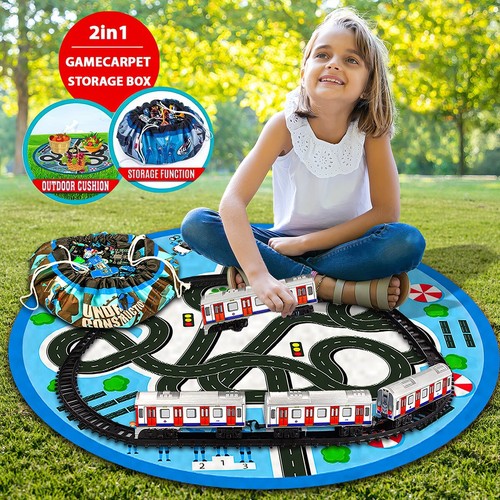 Electric Subway Train Toy Blue Carpet Light Sound 18PCS Educational Storage Mat - Picture 10 of 11