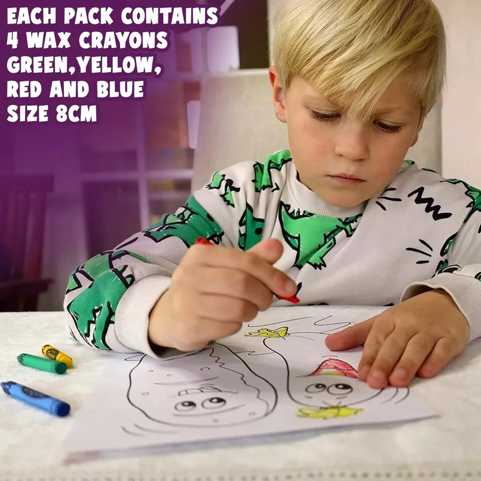 4 Pack Mini Wax Crayons for Kids Colouring Set Party Bag Fillers Lucky Dip 5-100 — 第 3/4 张图片
