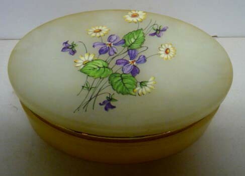 ECHTER ALABASTER aus ITALIEN für LEFTON AUFKLAPPBARE SCHMUCKSCHATULLE FLORALES MUSTER - Bild 1 von 1
