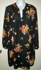 #1248 Misses Dress L Old Navy Black Red Floral Print Lightweight Flowing