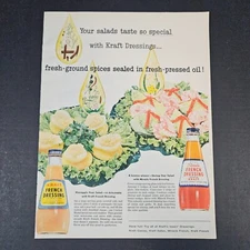 1957 Kraft Miracle French Dressing Vintage Print Ad Gourmet Chef Salad Recipes
