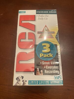New 3 Pack RCA 6 Hour Standard Grade T-120H 3 Pack VHS Blank Tape Sealed