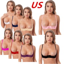 Woman's Underwire Push Up Shelf Bra 1/4 Cups Bare Exposed Breast Unlined Bra