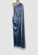 $4330 Zuhair Murad Women Blue Draped One-Shoulder Thigh-Slit Satin Dress Size 10