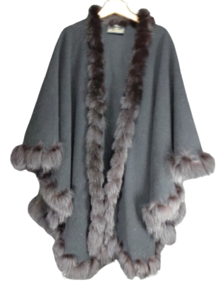 Vintage Holt Renfrew Poncho Coat Fur Wool/Cashmere Cape Made in