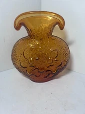 Vtg Amber Glass Wayne Husted Blenko Decanter Vase Flower