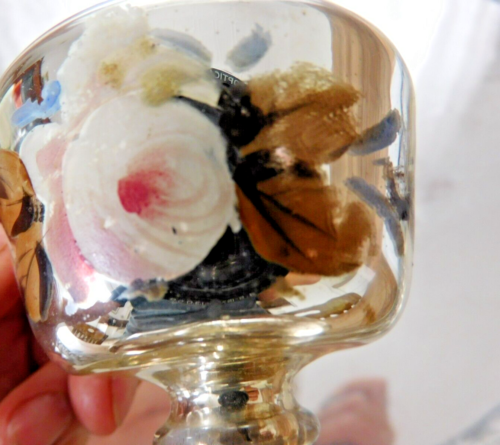 Real peasant silver glass foot cup roses painting Biedermeier 1860 dreamlike beautiful - Picture 1 of 9