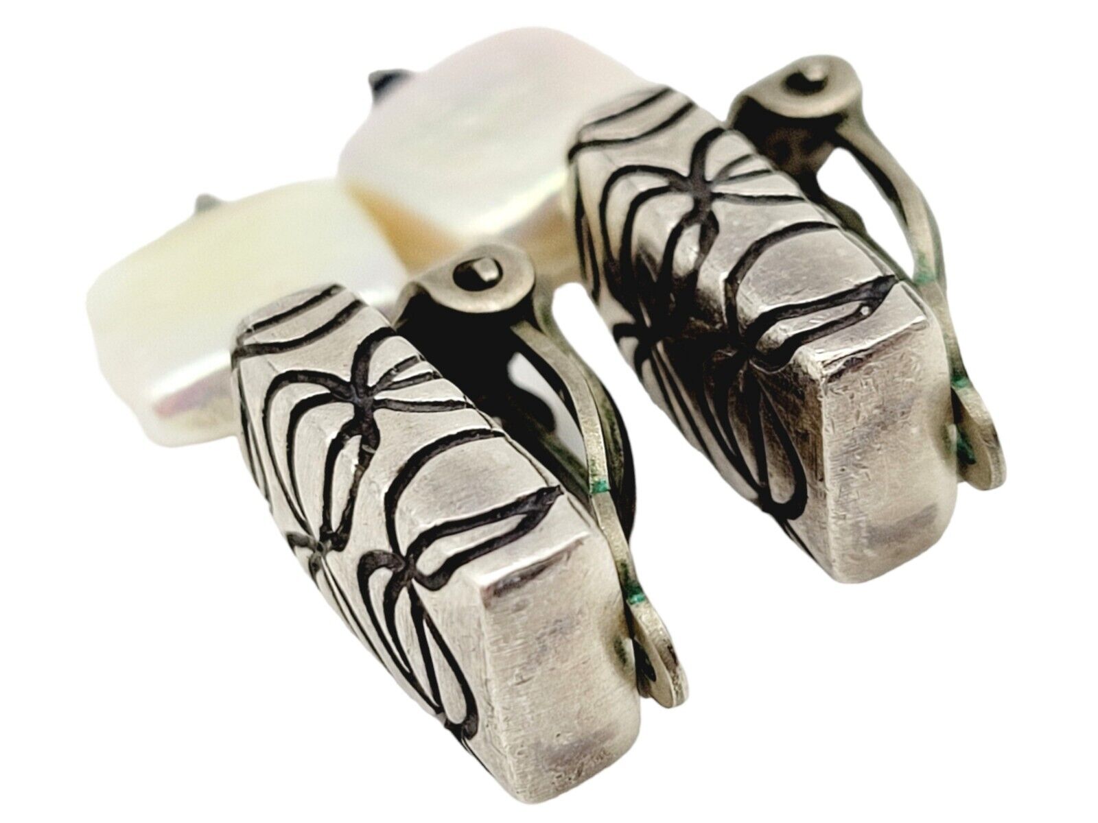 Lisa Jenks Earrings Abalone Geometric Dangle Clip… - image 4