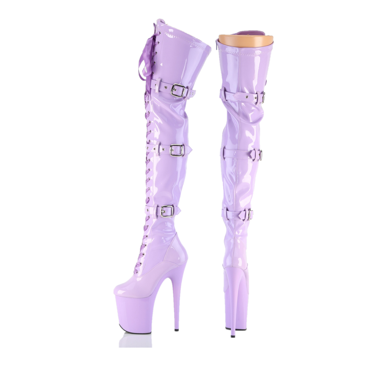 Lilac Purple Patent Stretch Thigh Boots Platform 8