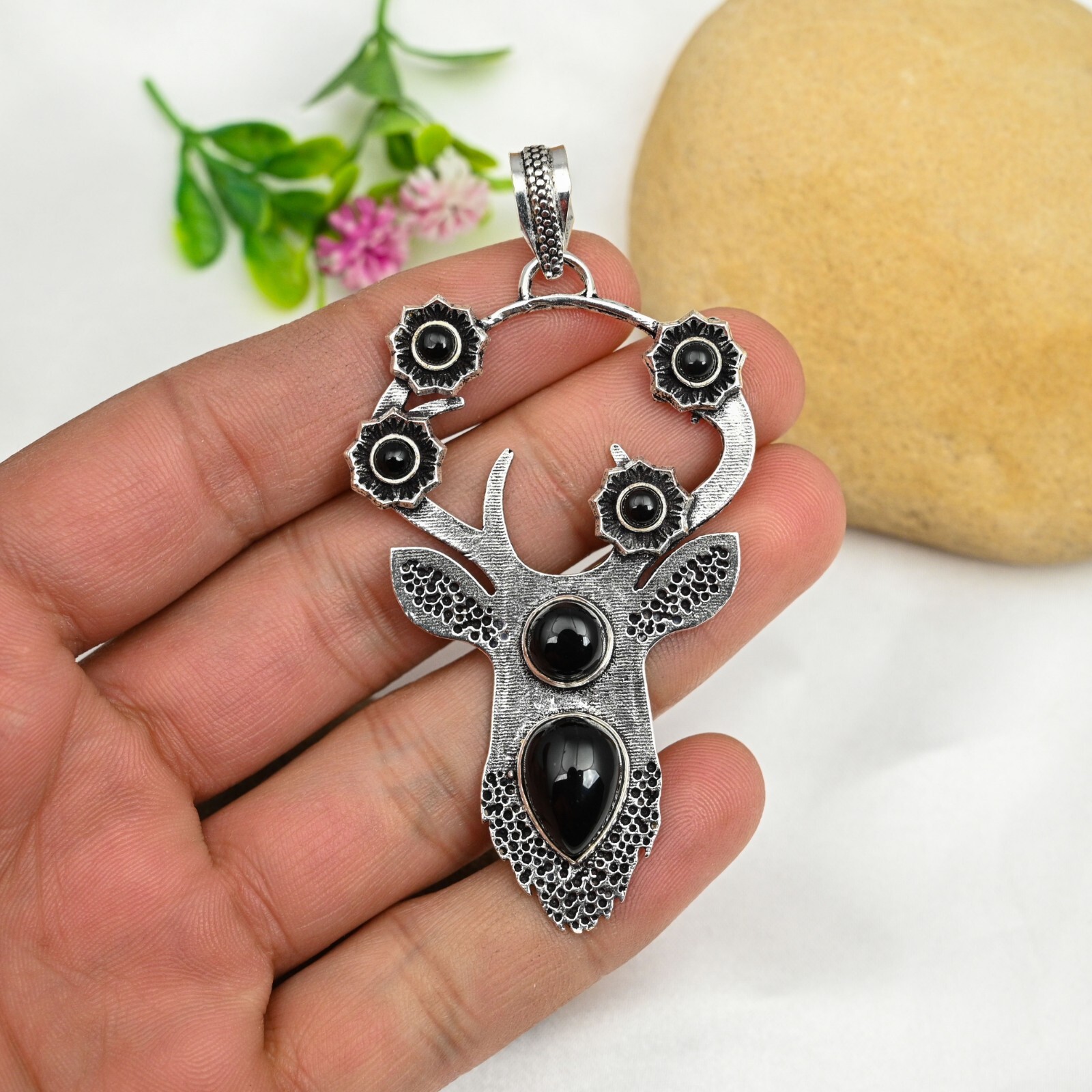 Natural Black Onyx Gemstone Handmade 925 Sterling Silver Pendant Jewelry Gift