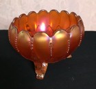Vintage NORTHWOOD Leaf & Beads Footed Marigold Carnival Glass Scalloped Bowl  — photo 2