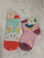 Lot X2 Kids Springtime Socks 1 Bunny 1 Pink W/Flower Size 5-6.5 BNWT