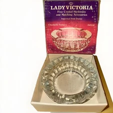 VTG Heavy Crystal Ashtray MCM Lady Victoria w Box 6” Diamond X 2” Deep FRANCE
