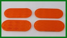 Amber Stick-on Reflectors Truck RV 4" X 2" Oval Quick Mount -Set of 4