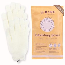 4 Pack White Exfoliating Gloves For Shower 100 Nylon Fibers Exfoliating Bat