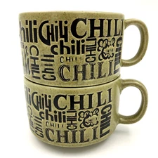 Otagiri StyleCraft Speckled Green Stoneware Chili Soup Bowl/Cup w Handle Set