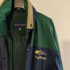 Vintage Swingster Windbreaker Jacket Mens XL Goodyear Tire Logo With Hidden Hood
