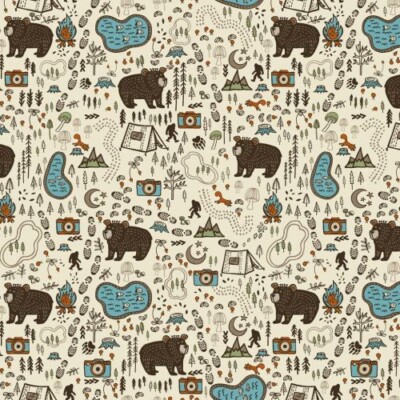 Bear Camp Trail For Clothworks - Cream Nature Toile  #Y4052-57