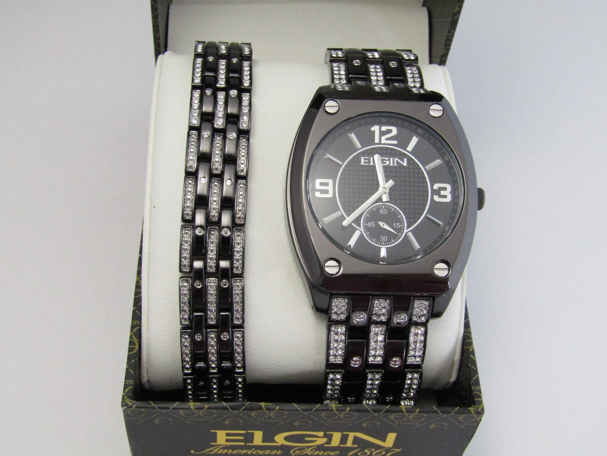 Elgin Men s Crystal Accented Ionic Watch and Matching Bracelet