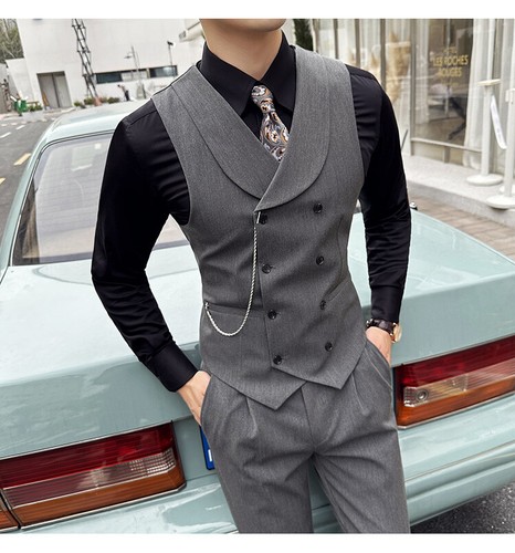 Weste Herren Anzug Hochzeit Bräutigam Zweireiher Anzugjacke Business Freizeit Jacke - Bild 23 von 37