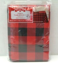 Multi Check Buffalo Plaid Red Black PEVA Vinyl Tablecloth 60 X 84 Rectangle
