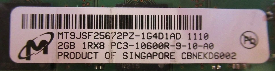 Micron MT9JSF25672PZ-1G4D1AD 6GB (3x2GB) PC3-10600 DDR3 ECC CL9 240P Memory - Image 3 of 3