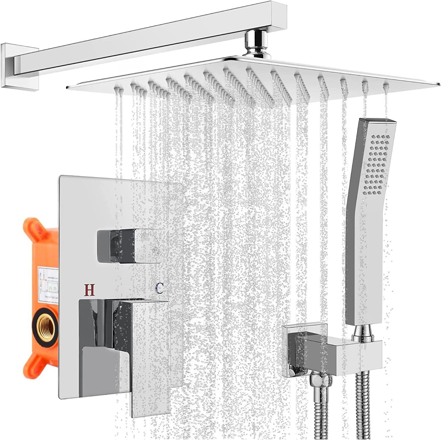 Colonne de douche encastrée noire mate en laiton massif pour salle de bain design
