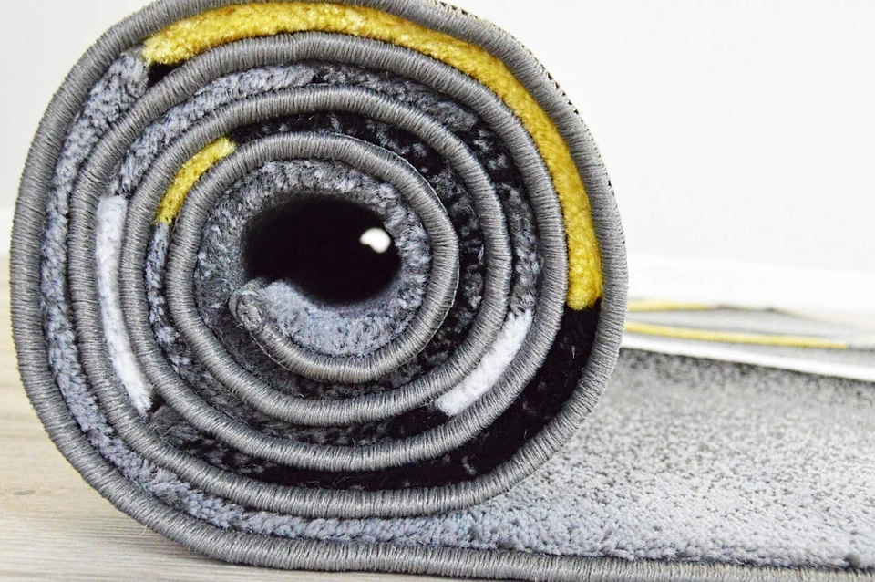 Alfombra abstracta contemporánea moderna tallada premium 2305 amarilla 5'3''x7'6"" Foto 3 de 4