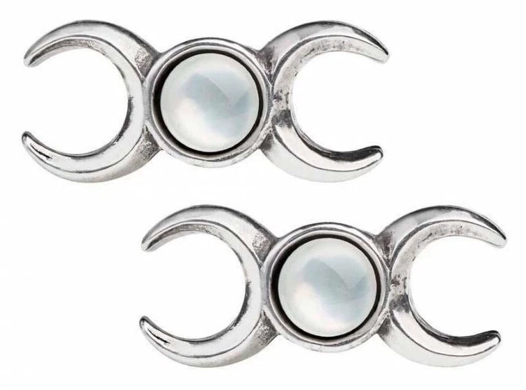 Triple Goddess Stud Earrings Boxed, Wiccan Pagan Gothic, Moons, Alchemy England Foto 3 de 4